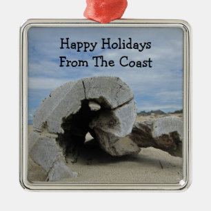 Happy Holiday Warm Pacific Coast Beach Driftwood Metalen Ornament