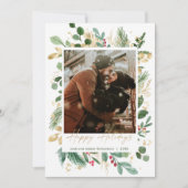 Happy Holiday waterverf greenery Gold red holly (Voorkant)