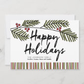 Happy Holiday Whimsical Pine Branch Non-Photo Feestdagenkaart (Voorkant)