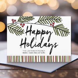 Happy Holiday Whimsical Pine Branch Non-Photo Feestdagenkaart