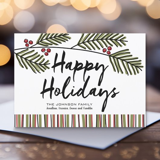 Happy Holiday Whimsical Pine Branch Non-Photo Feestdagenkaart