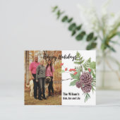 Happy Holiday Winter Floral Rustic Foto Briefkaart (Staand voorkant)