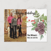 Happy Holiday Winter Floral Rustic Foto Briefkaart (Voorkant)