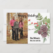 Happy Holiday Winter Floral Rustic Fotokaart Feestdagenkaart (Voorkant)