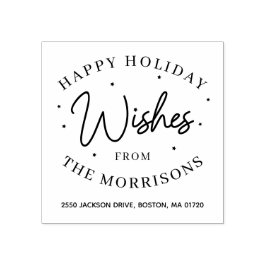 Happy Holiday Wishes Retouradres Kerstster Rubberstempel
