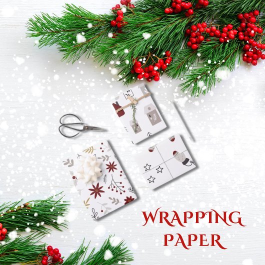 Happy Holiday Wrapping Paper Flat Sheet Set van 3