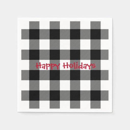 Happy Holiday zwart-wit buffel plaid Servet (Voorkant)