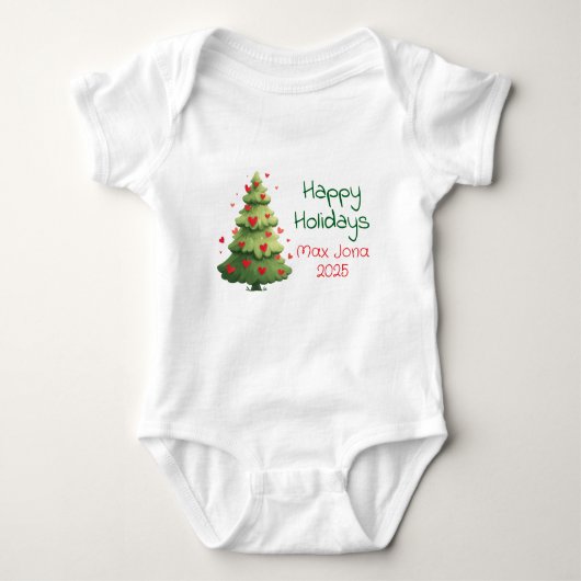 Happy Holidays 2025, Christmas Tree, Personalized  Romper (Voorkant)