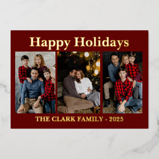Happy Holidays 3 photo holiday foil card Folie Feestdagenkaart