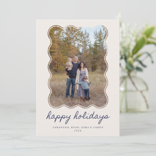 Happy Holidays 5 Photo Card We've Moved Text Feestdagenkaart (Staand voorkant)