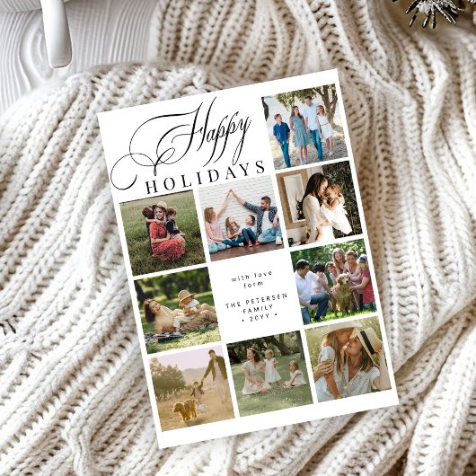 Happy Holidays 9 photo collage modern Christmas Feestdagenkaart