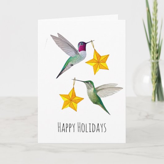 Happy Holidays Anna's Hummingbirds and Stars  Feestdagen Kaart (Voorkant)