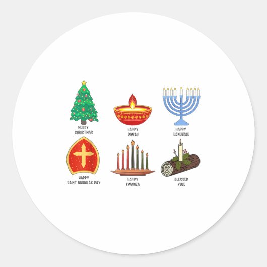 Happy Holidays Around The World Multicultural Cele Ronde Sticker (Voorkant)