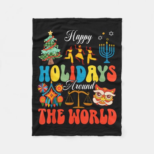 Happy Holidays Around World Christmas Hanukkah Diw Fleece Deken (Voorkant)