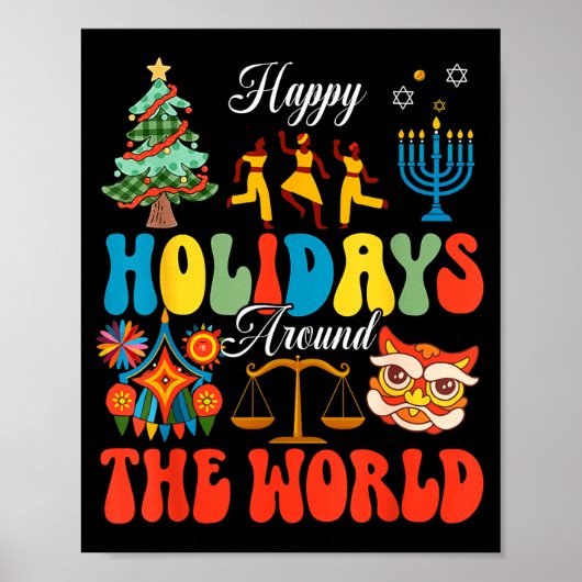 Happy Holidays Around World Christmas Hanukkah Diw Poster (Voorkant)