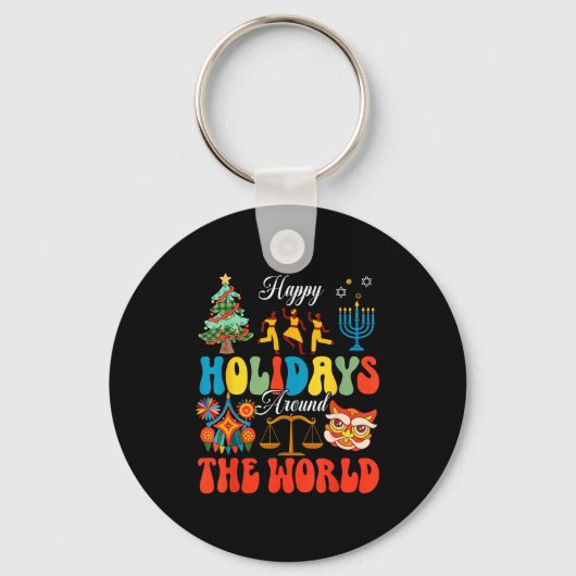 Happy Holidays Around World Christmas Hanukkah Diw Sleutelhanger (Voorkant)
