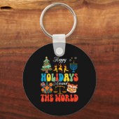 Happy Holidays Around World Christmas Hanukkah Diw Sleutelhanger (Voorkant)