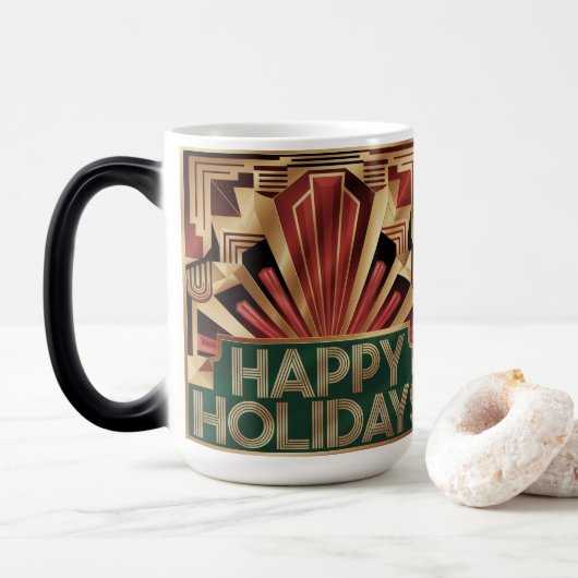Happy Holidays Art Deco Gold Morphing Mug Magische Mok (Met donut)