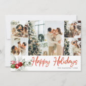 Happy Holidays Berry Brush Script 7 Photo Feestdagenkaart (Voorkant)