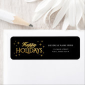 Happy Holidays Black Gold Business Return Address Etiket (Insitu)