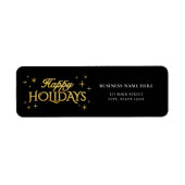 Happy Holidays Black Gold Business Return Address Etiket (Voorkant)