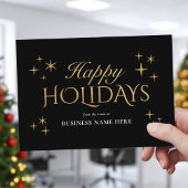 Happy Holidays Black Gold Elegant Modern Business Feestdagenkaart