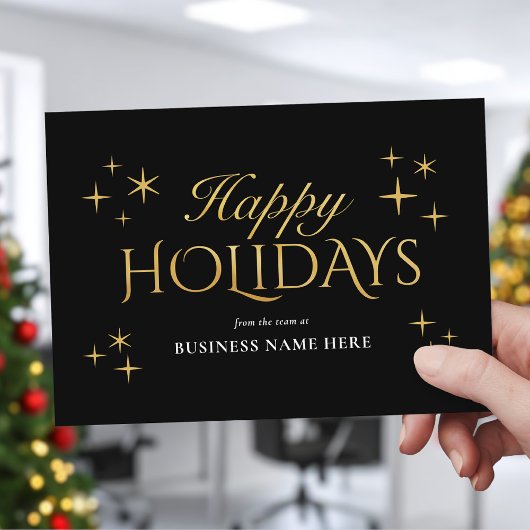 Happy Holidays Black Gold Elegant Modern Business Feestdagenkaart