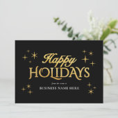 Happy Holidays Black Gold Elegant Modern Business Feestdagenkaart (Staand voorkant)