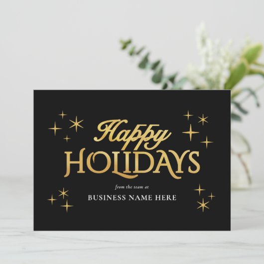 Happy Holidays Black Gold Elegant Modern Business Feestdagenkaart (Staand voorkant)