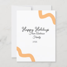 Happy holidays black orange name date year spiral 