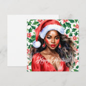 Happy Holidays Black Woman Santa Hat Feestdagenkaart (Voorkant / Achterkant)