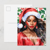 Happy Holidays Black Woman Santa Hat Feestdagenkaart (Voorkant / Achterkant)