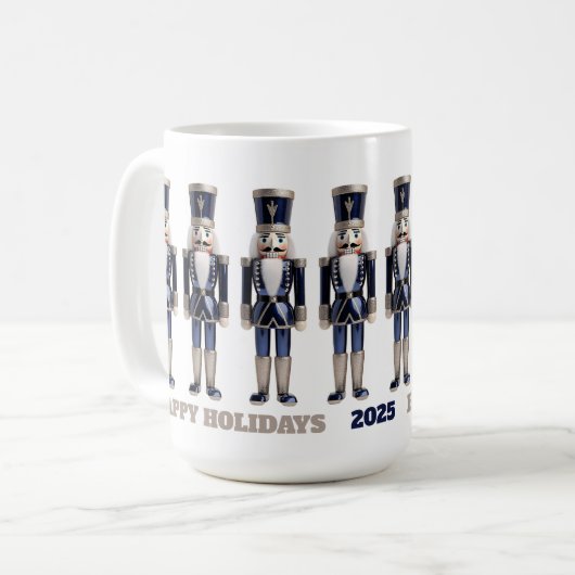 Happy Holidays Blue and Silver Nutcrackers Mug Koffiemok (Voorkant links)