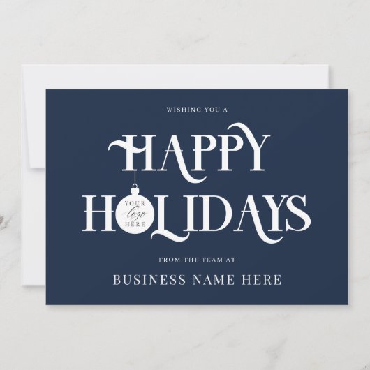 Happy Holidays Blue Modern Logo Business Feestdagenkaart (Voorkant)