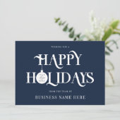 Happy Holidays Blue Modern Logo Business Feestdagenkaart (Staand voorkant)