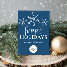 Happy Holidays Blue Modern Logo Business