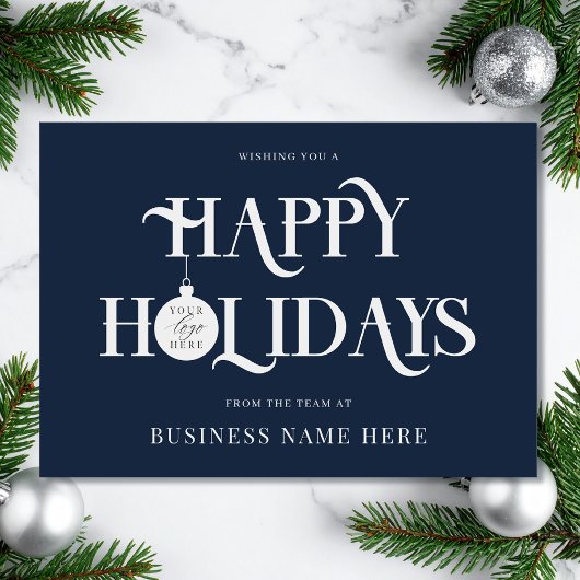 Happy Holidays Blue Modern Logo Business Feestdagenkaart