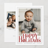 Happy Holidays Bold Red Photo Feestdagenkaart (Voorkant / Achterkant)