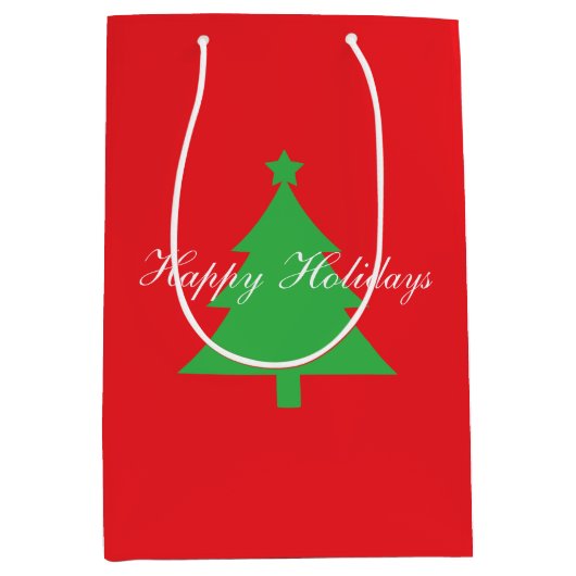 Happy Holidays Bright Red Christmas New Year Medium Cadeauzakje (Voorkant)