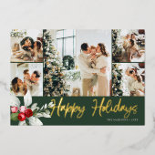 Happy Holidays Brush Script Berry 7 Photo Collage Folie Feestdagenkaart (Voorkant)