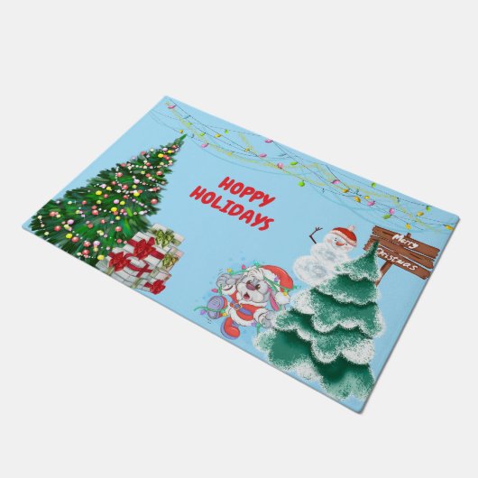 Happy Holidays Bunny Christmas Deurmat (Schuin)