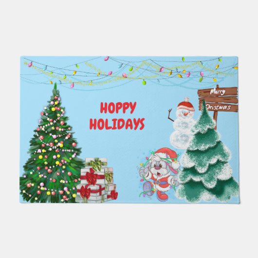 Happy Holidays Bunny Christmas Deurmat (Voorkant)