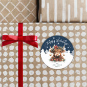 Happy Holidays Business Festive Highland Cow Ronde Sticker