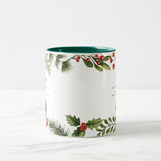 Happy Holidays Business Logo Employees Christmas Tweekleurige Koffiemok (Center)