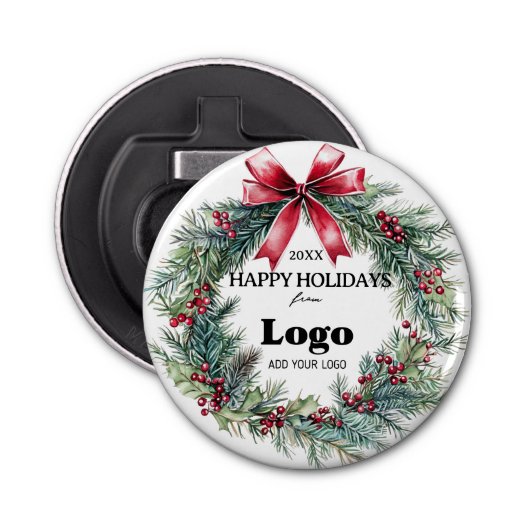 Happy Holidays Business Logo Gift for Clients Button Flesopener (Voorkant)