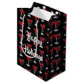 Happy Holidays Candy Cane Martini Medium Cadeauzakje (Voorkant Gekanteld)