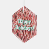 Happy Holidays Candy Cane Style Glas Ornament (Voorkant links)