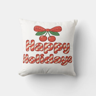 Happy Holidays Candy Cane Typography – Cute Xmas Kussen