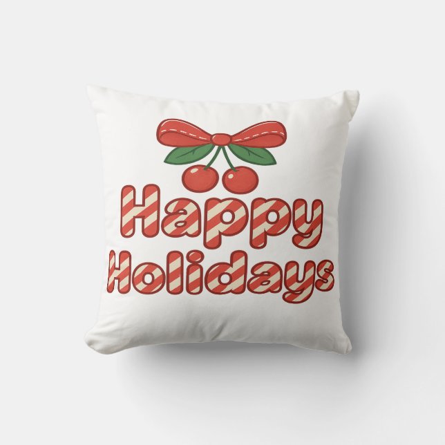 Happy Holidays Candy Cane Typography – Cute Xmas Kussen (Voorkant)