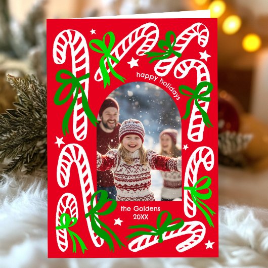 Happy Holidays Candycanes CUSTOM PHOTO Christmas Feestdagen Kaart